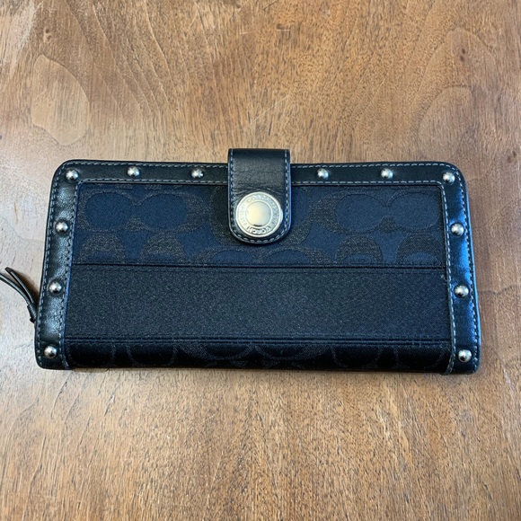 Coach Handbags - Coach Signature Pattern Black Studded Wallet